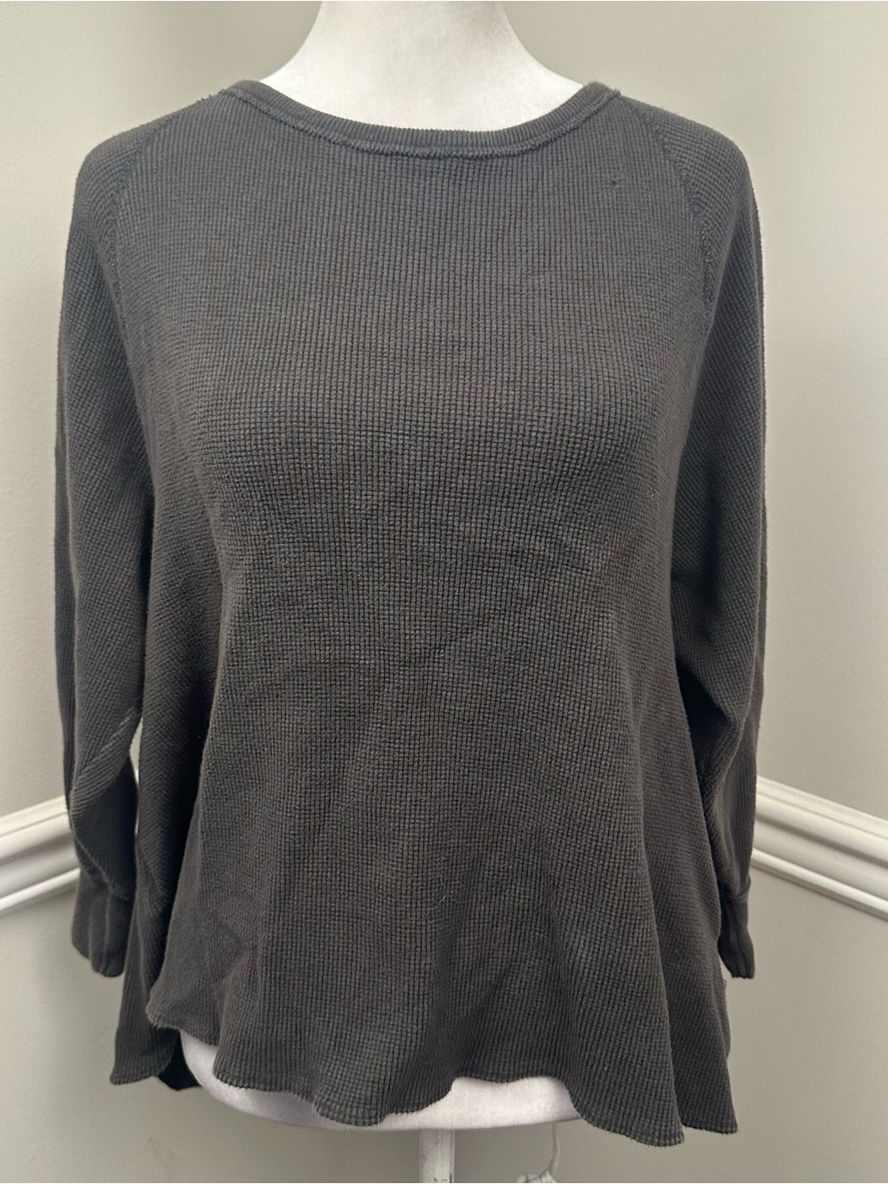We The Free Charcoal Waffle-Knit Long Sleeve Top XS